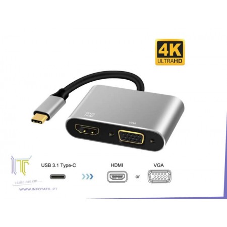 Adaptador USB-C Para VGA e HDMI