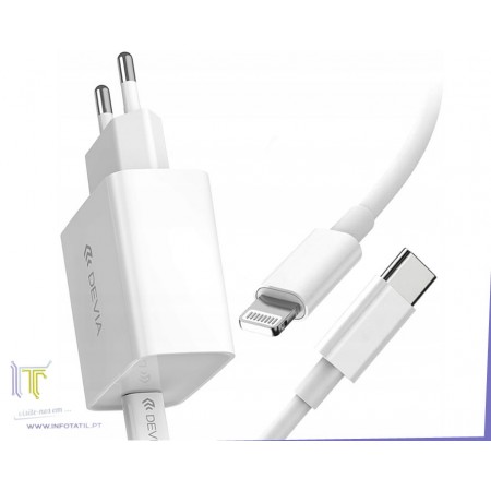 Devia Adaptador Corrente USB-C 20W White + Cabo Lightning