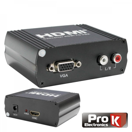 Conversor HDMI -_ VGA C/ Áudio Amplificado PROK - PK-HDMIVGA02