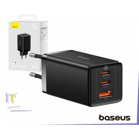 Baseus Carregador Baseus Gan5 Pro 2xusb-C + usb 65w Black - CCGP120201